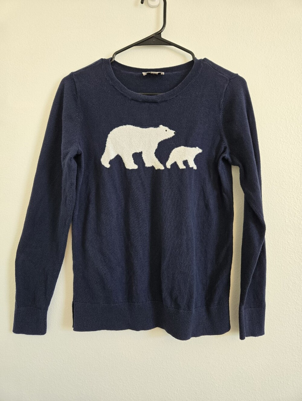 LOFT Navy Blue Crewneck Sweater with White Polar Bear Motif Sz S